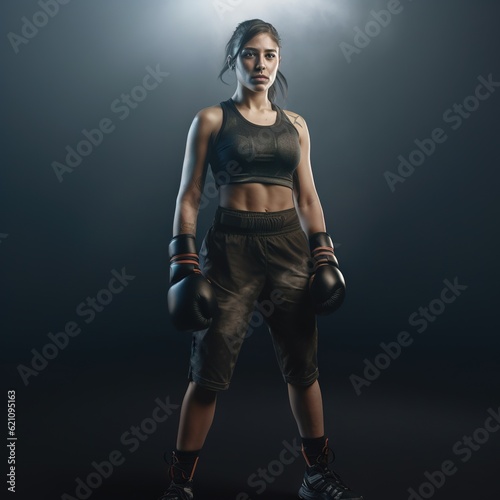  boxing young woman in uniform in white field © Fotostockerspb