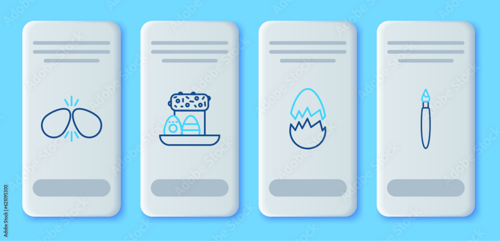 Set line Easter cake and eggs, Broken, and Paint brush icon. Vector Set line Easter cake and eggs, Broken, and Paint brush icon. Vector