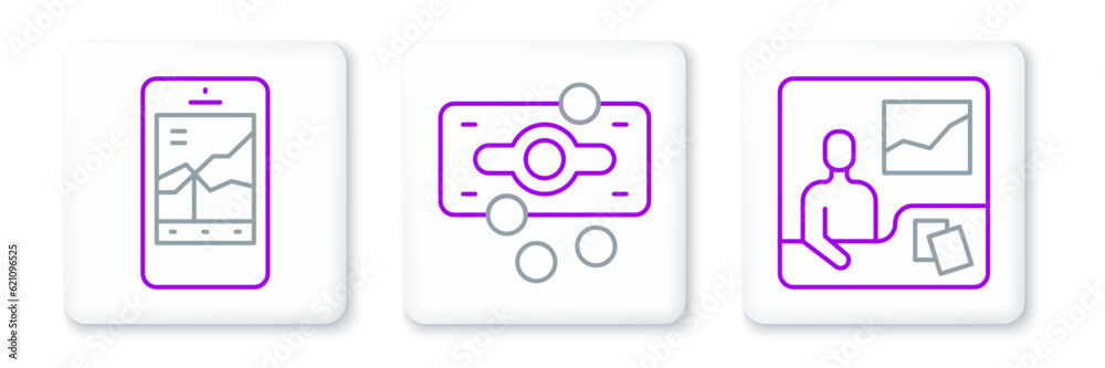 Set line Trading courses, Mobile stock trading and Stacks paper money cash icon. Vector Set line Trading courses, Mobile stock trading and Stacks paper money cash icon. Vector