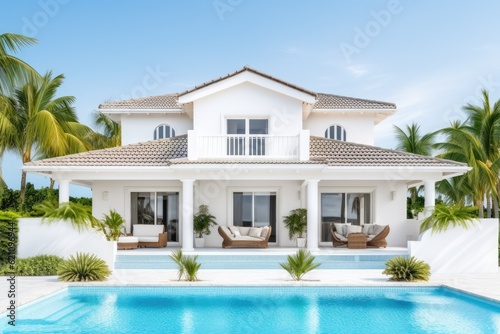 A luxury home with a pool in isolation with a real estate investment or selling concept against a clean white backdrop. purchase of a new house for a large family. As an example, consider the outside © 2rogan