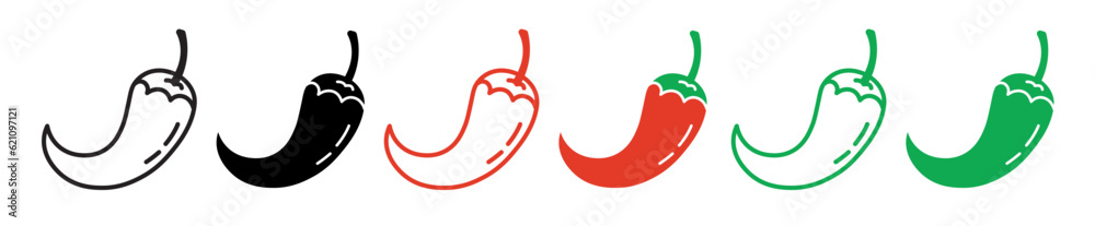 Green and red spicy chili pepper vector icon set. Cayenne peppers symbol - obrazy, fototapety, plakaty 