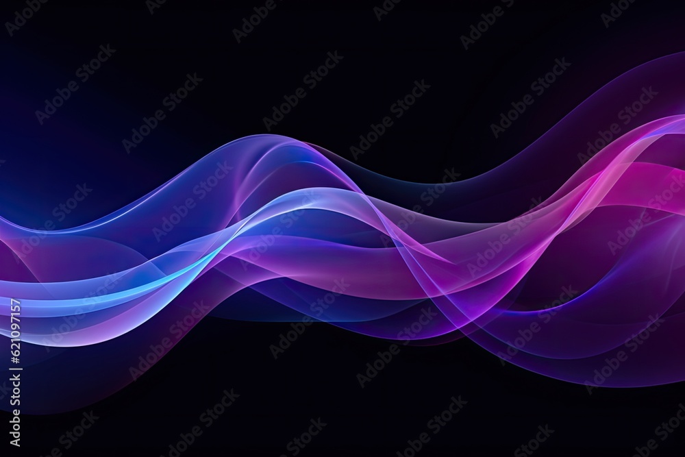 Naklejka premium Wavy Blue and Purple Lines on Dark Background. AI-Generated