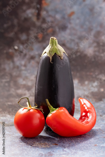 Eggplant, tomatoes and sweet pepper