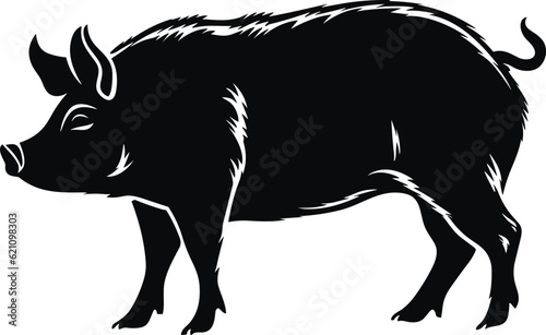 Black silhouette pig Isolated on white background. Sign pig.   Vector illustration