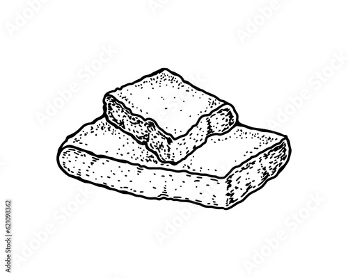 Hashish stick hand drawn vector illustration in sketch style. Hash pollen tablet Medical marijuana extraction