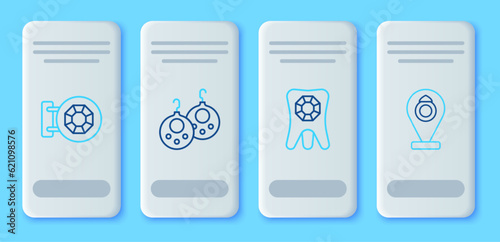 Set line Earrings, Tooth with diamond, Jewelry store and icon. Vector