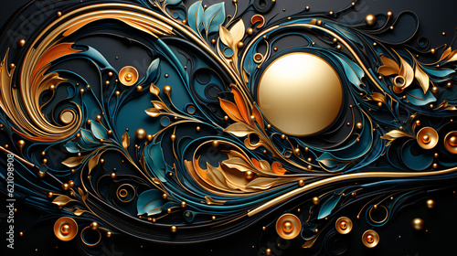 Enchanting Symmetry: Abstract and Intricate Line Art Blooms Against a Captivating Background, Creating a Mesmerizing Backdrop of Colors, Silver, Gold, and Black-White, Fit for Wallpaper, Generative AI