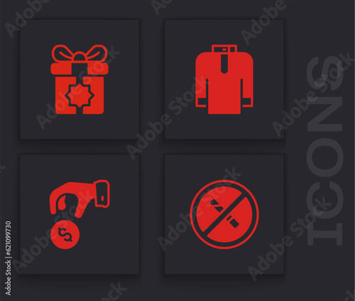 Set No Smoking, Gift box, Shirt kurta and Donate or pay your zakat icon. Vector