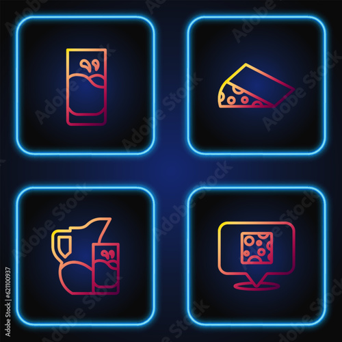 Set line Cheese, Milk jug or pitcher and glass, Glass with milk and . Gradient color icons. Vector