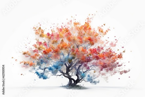 Tree blooms in full bloom on a pure white backdrop. spring season. made using generative AI tools