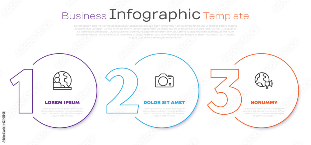 Set line World news, Photo camera and . Business infographic template. Vector Set line World news, Photo camera and . Business infographic template. Vector