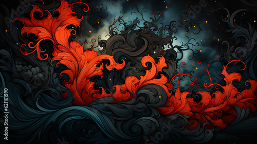 Enchanting Symmetry: Abstract and Intricate Line Art Blooms Against a Captivating Background, Creating a Mesmerizing Backdrop of Colors, Silver, Gold, and Black-White, Fit for Wallpaper, Generative AI