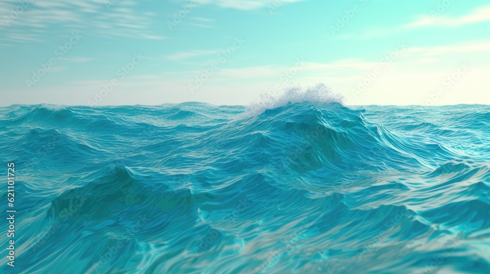 Waves of azure and sea foam in the distance. made using generative AI tools