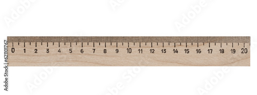 wooden school ruler beige, isolated on a white background