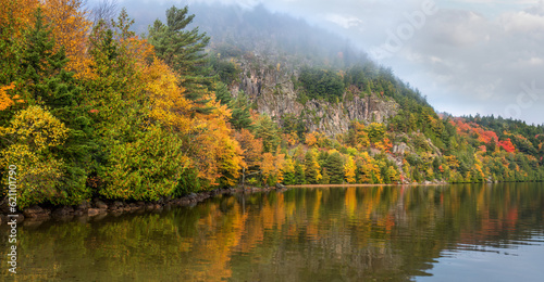 Autumn morning fog in Acadia National Park - Echo Lake Beach - Maine