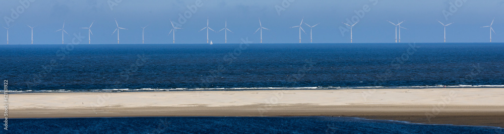 a modern offshore wind park at sea panorama