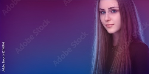 Bold and confident, a young lady stands against a vibrant strip background, inviting you to join her in a world full of possibilities. Copyspace available for your own unique message or brand