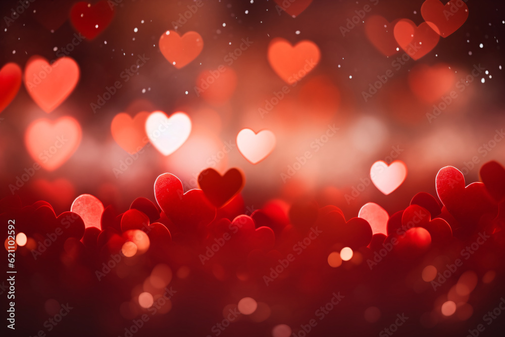 Red hearts background floating in a romantic atmosphere.