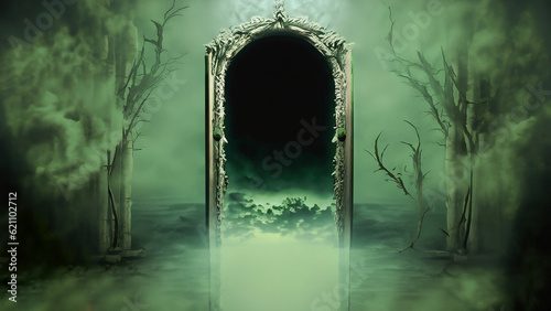 Scary mirror  Fantasy background with green color theme