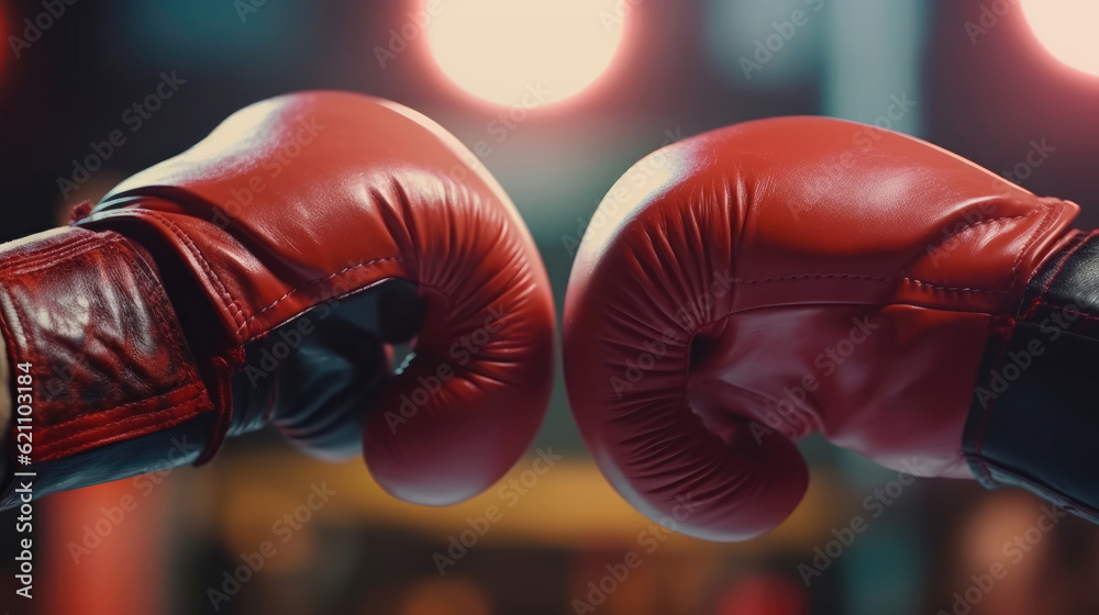 Close-up of two boxing gloves hitting each other
