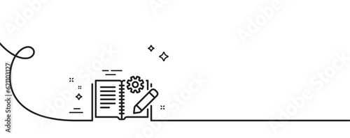 Engineering documentation line icon. Continuous one line with curl. Technical instruction sign. Engineering documentation single outline ribbon. Loop curve pattern. Vector