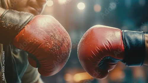 Close-up of two boxing gloves hitting each other © didiksaputra