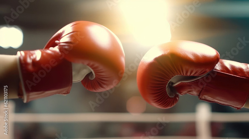 Close-up of two boxing gloves hitting each other © didiksaputra