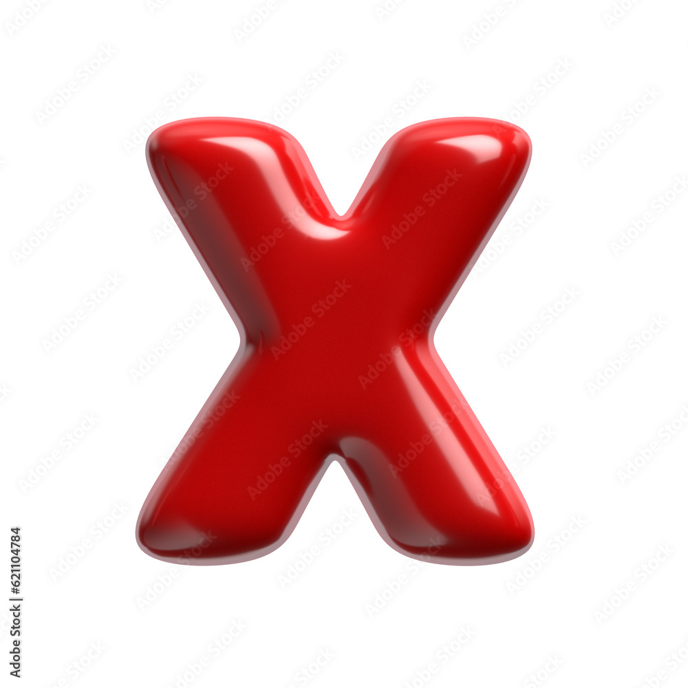red cartoon letter X - Upper-case 3d glossy font - suitable for events, design or passion related subjects