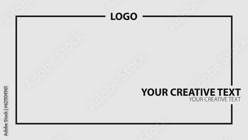 Editable banner with frame template for video or photo title and description. Mockup poster copy space. Black frame with transparent background