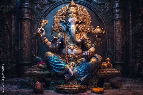 the ganeshas are pictured in their sitting pose, with gold plated hands & arms. beautiful Generative AI AIG32 photo