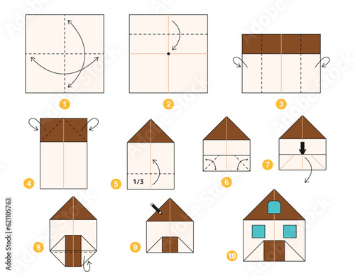Origami tutorial for kids. Origami cute house.