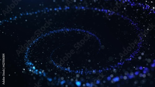 Abstract magic spiral particles background. Colorful magical particles and dark background.