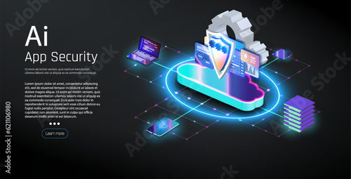 AI Content Generator. Chatbot technology, isometric. Technology and engineering. AI chat bot based on artificial intelligence and neural networks. Online training banner.