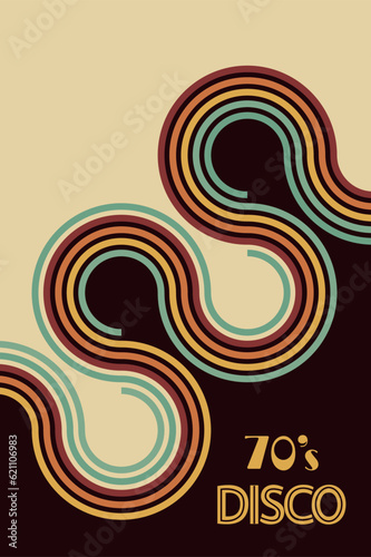 70's Disco party poster. Retro style dance decoration background vector.