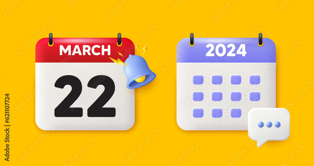 Calendar date 3d icon. 22th day of the month icon. Event schedule date. Meeting appointment time. 22th day of March month. Calendar event reminder date. Vector Calendar date 3d icon. 22th day of the month icon. Event schedule date. Meeting appointment time. 22th day of March month. Calendar event reminder date. Vector