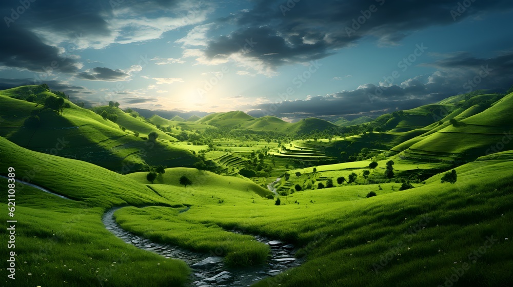 Grassy backgrounds with lush green grass Generative AI
