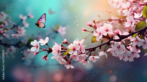 Spring backgrounds with blooming flowers Generative AI