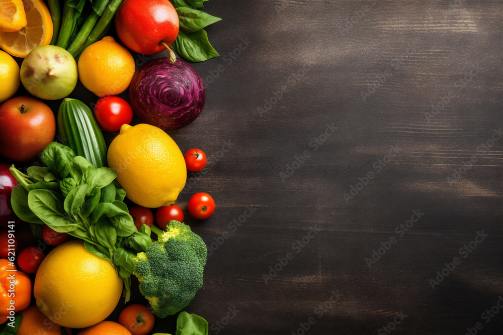 vegetarian dark table healthy vegetable cooking ingredient market food background fresh. Generative AI. vegetarian dark table healthy vegetable cooking ingredient market food background fresh. Generative AI.