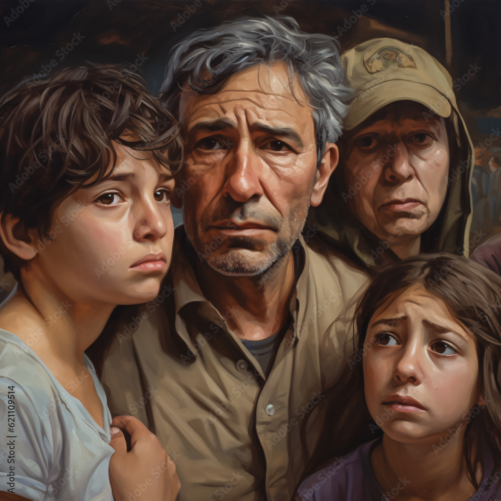 The Journey of Hope: A Classical Oil Painting of an Immigrant Family in Transition. Generative AI. The Journey of Hope: A Classical Oil Painting of an Immigrant Family in Transition. Generative AI.