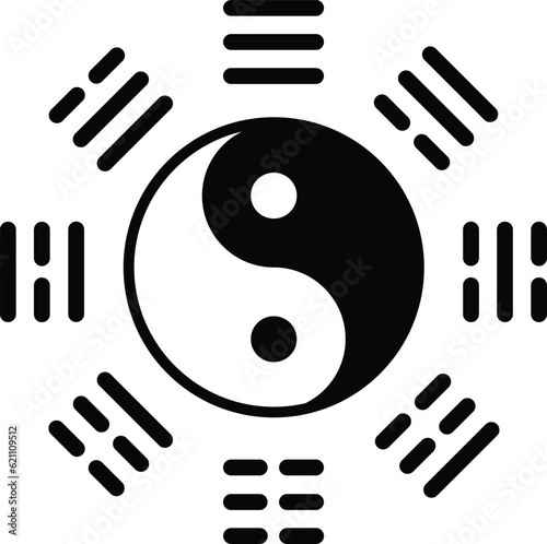 Tai Chi Bagua or Pakua black and white symbols icon.