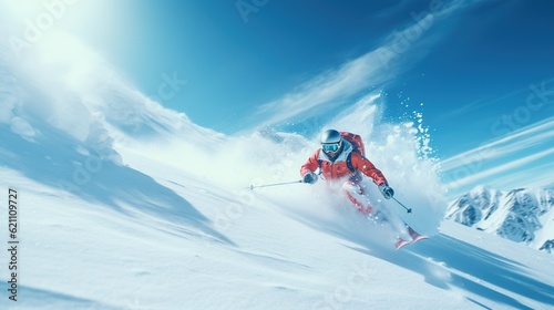 A person skiing in the snow.