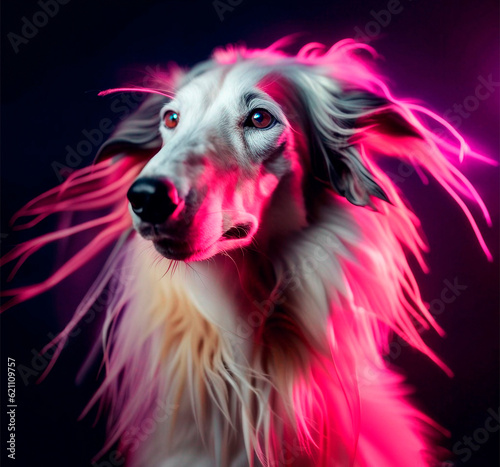 Generative IA, borzoi dog with his hair in the wind.