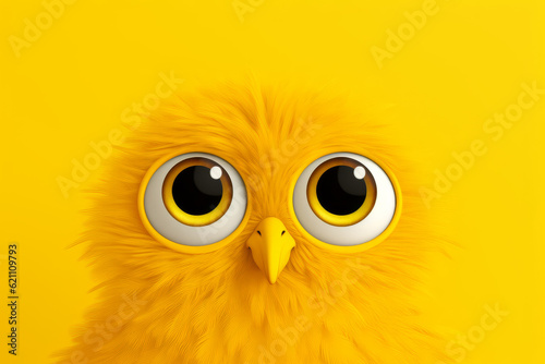 A cute little yellow fluffy baby bird. Cartoon illustration style