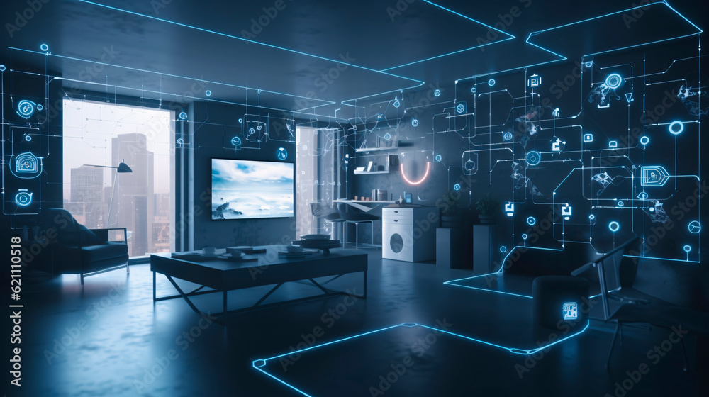 The concept of the Internet of Things with an image of a smart home, featuring various connected devices and appliances AI The concept of the Internet of Things with an image of a smart home, featuring various connected devices and appliances AI