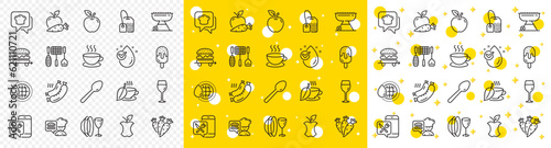Foto Outline Cooking hat, Food delivery and World water line icons pack for web with Apple, Wine glass, Ice cream line icon