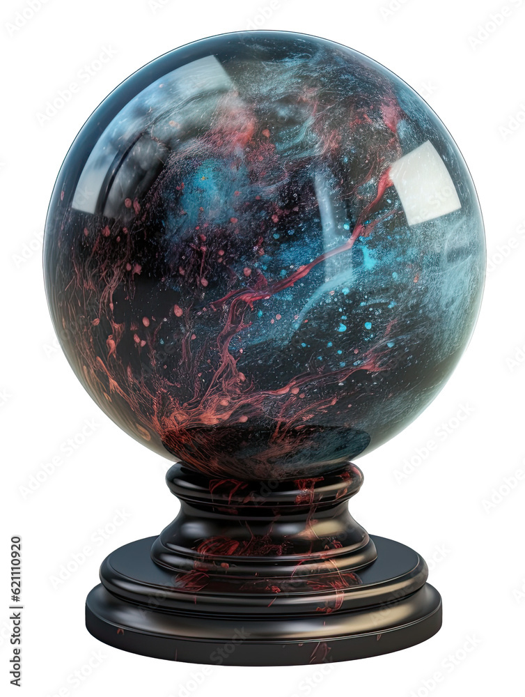 crystal ball, magic galaxy gazing ball on a stand isolated on transparent background cutout, generative ai crystal ball, magic galaxy gazing ball on a stand isolated on transparent background cutout, generative ai