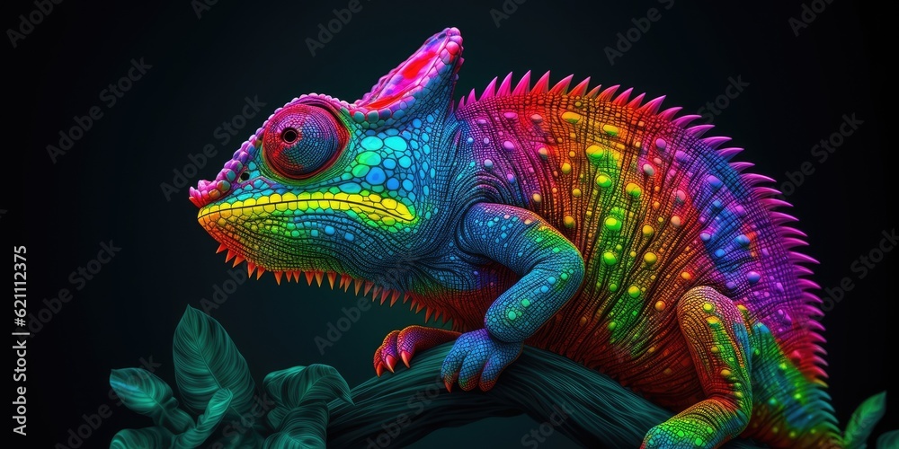 Fototapeta premium Rainbow Chameleon Colors in Fantasy. made using generative AI tools