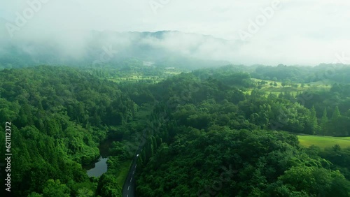 日本の田舎の風景の空撮