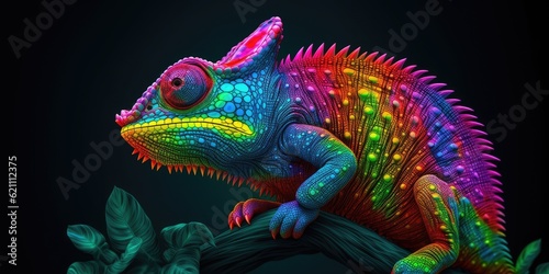 Rainbow Chameleon Colors in Fantasy. made using generative AI tools © 2rogan
