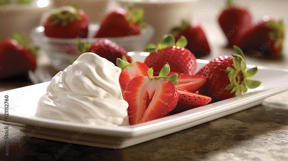 Strawberries adorned with velvety cream, creating a tantalizing dessert that promises a delightful burst of flavors. Generative AI
Strawberries adorned with velvety cream, creating a tantalizing dessert that promises a delightful burst of flavors. Generative AI